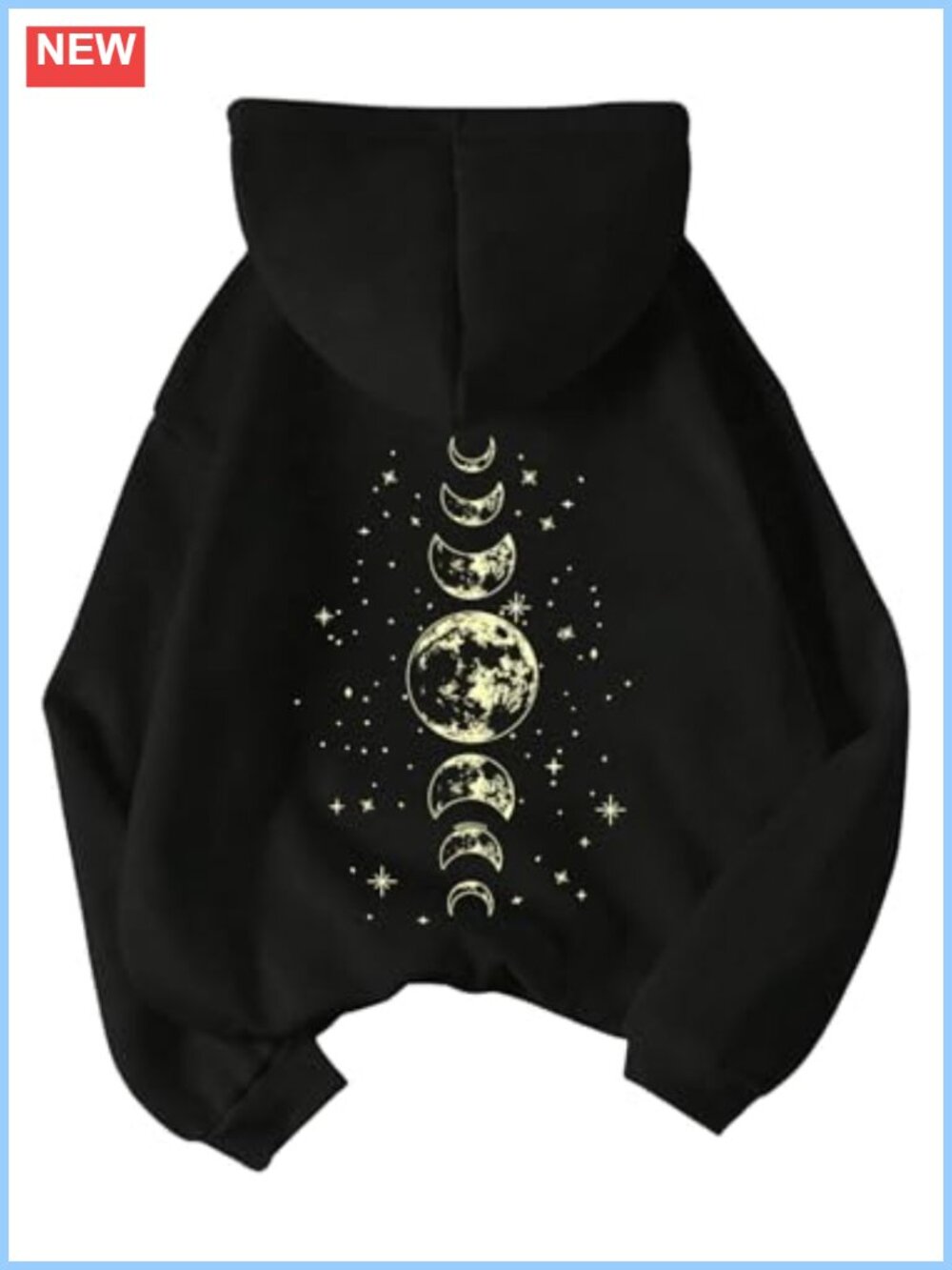 Women's Moon Print Hoodie Long Sleeve Drawstring Pullover Sweatshirt